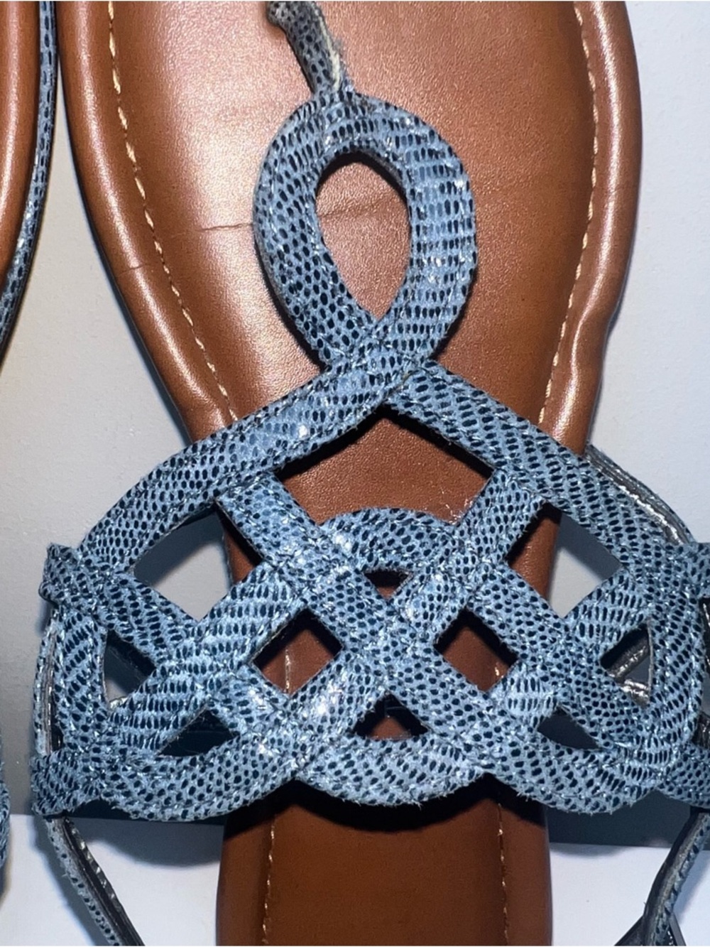 Kelly & Katie Woven Strap Women's Flat Sandals in Light Blue and Brown - Picture 3 of 13
